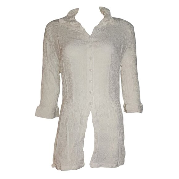 ENDLESS KNOT ART Solid All White Textured Button Front 3/4 Sleeve Top Size X/L - Picture 1 of 6